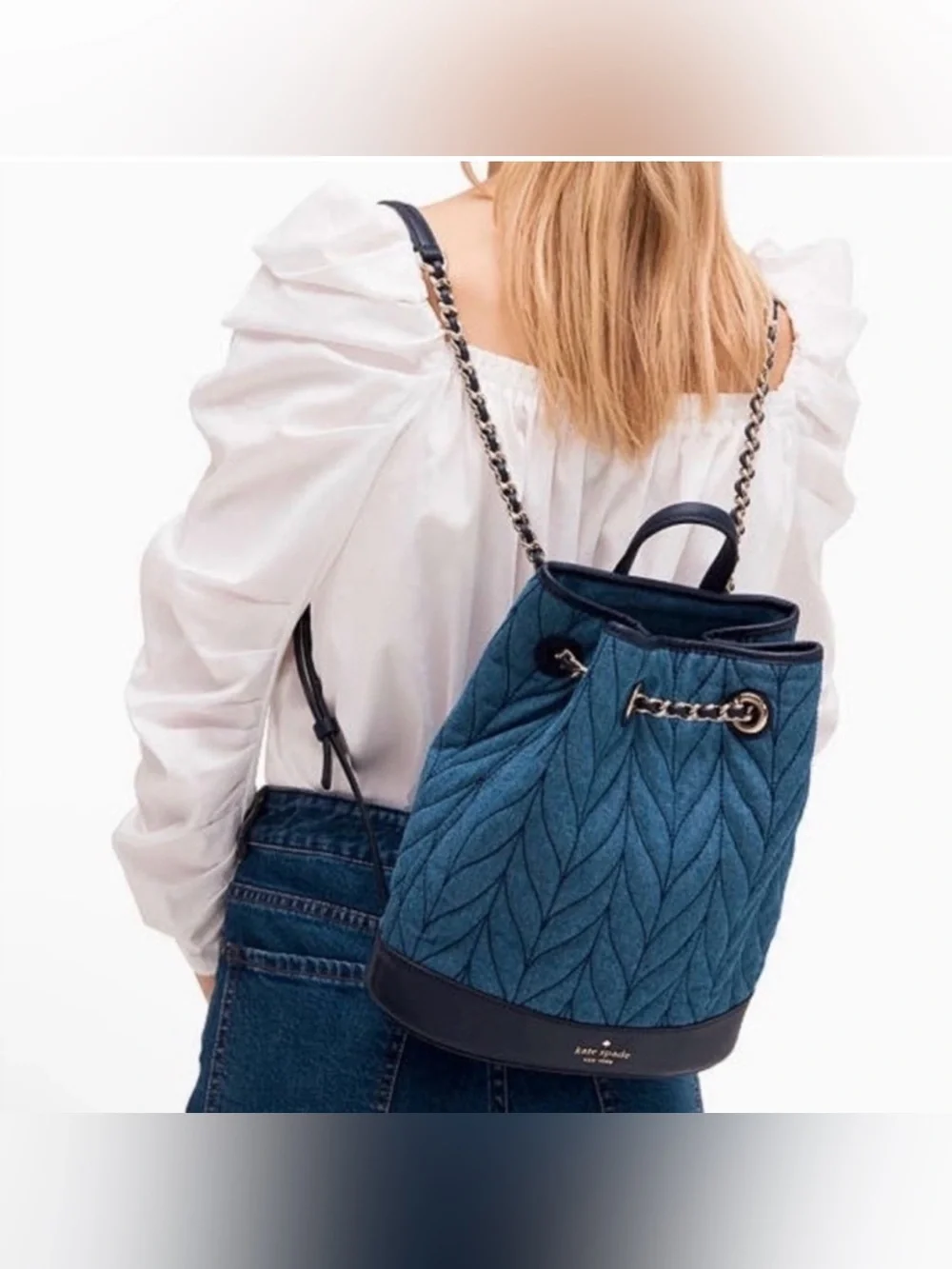 kate spade Quilted Blue Chain-Detail Backpack